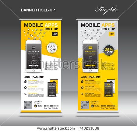 1558417891_943_Advertising-Infographics-MOBILE-APPS-Roll-up-banner-template-stand Advertising Infographics : MOBILE APPS Roll up banner template, stand layout, yellow banner, application pr...
