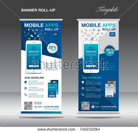 1558724641_646_Advertising-Infographics-MOBILE-APPS-Roll-up-banner-template-stand Advertising Infographics : MOBILE APPS Roll up banner template, stand layout, blue banner, application pres...