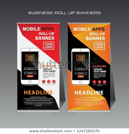 1561714577_188_Advertising-Infographics-MOBILE-APPS-Roll-up-banner-template-stand Advertising Infographics : MOBILE APPS Roll up banner template, stand layout, red banner, orange red banner...