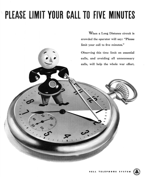 Advertising-Inspiration-PLEASE-LIMIT-YOUR-CALL-TO-FIVE-MINUTES Advertising Inspiration : PLEASE LIMIT YOUR CALL TO FIVE MINUTES (Bell Ad from 1943/World...