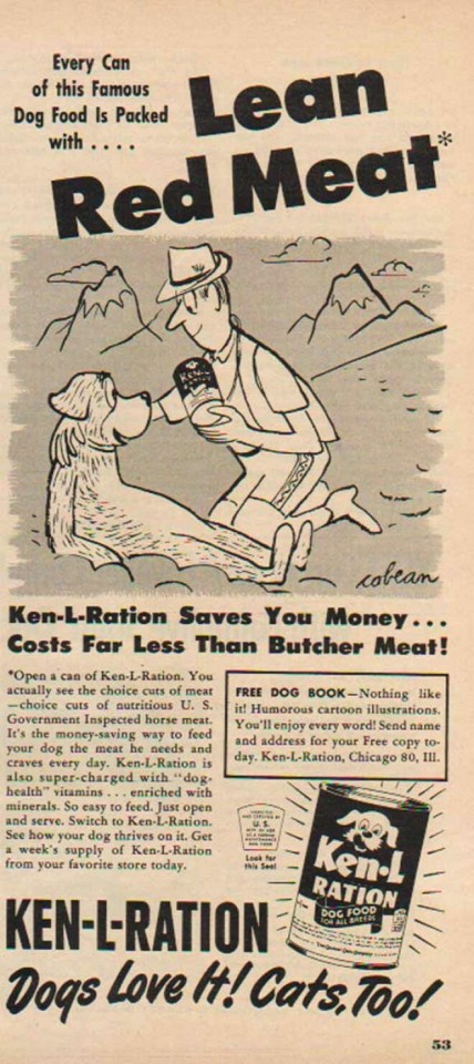 Advertising-Inspiration-ampldquoFree-Dog-Book-Nothing-Like-ItamprdquoKen-L Advertising Inspiration : &ldquo;Free Dog Book - Nothing Like It!&rdquo;Ken-L- Ration dog foodCirca 1950