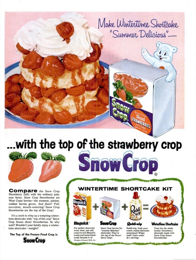 Advertising-Inspiration-cerealkiller7401956-Snow-Crop-Frozen-Strawberry’s-with-a Advertising Inspiration : cerealkiller740:1956 Snow Crop Frozen Strawberry’s with a short cake recipe