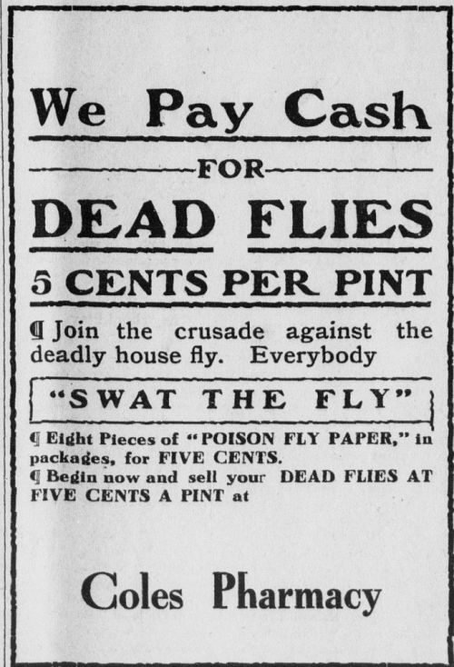 Advertising-Inspiration-We-Pay-Cash-for-Dead-Flies–-5 Advertising Inspiration : We Pay Cash for Dead Flies– 5 cents per pint. Joint the...