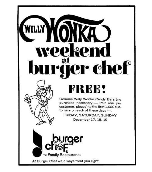 Advertising-Inspiration-Willy-Wonka-Weekend-at-Burger-Chef Advertising Inspiration : Willy Wonka Weekend at Burger Chef - December 1971Source:...