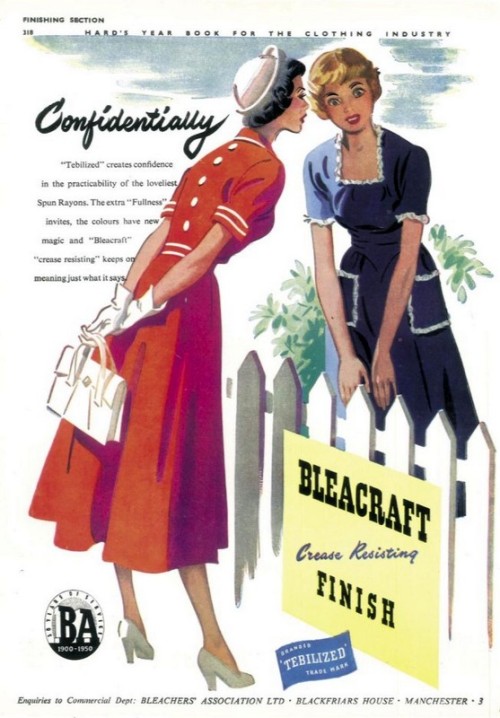 Advertising-Inspiration-Bleacraft-Crease-Resisting-Finish.-1950.Source Advertising Inspiration : Bleacraft Crease Resisting Finish. 1950.Source:...