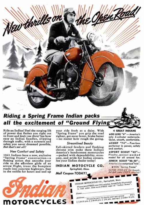 Advertising-Inspiration-Indiana-Motorcycles-New-thrills-on-the Advertising Inspiration : Indiana Motorcycles - New thrills on the Open Road. 1941.Source:...