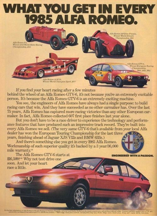 Advertising-Inspiration-“What-you-get-in-every-1985-Alfa Advertising Inspiration : “What you get in every 1985 Alfa Romeo”. Alfa Romeo...